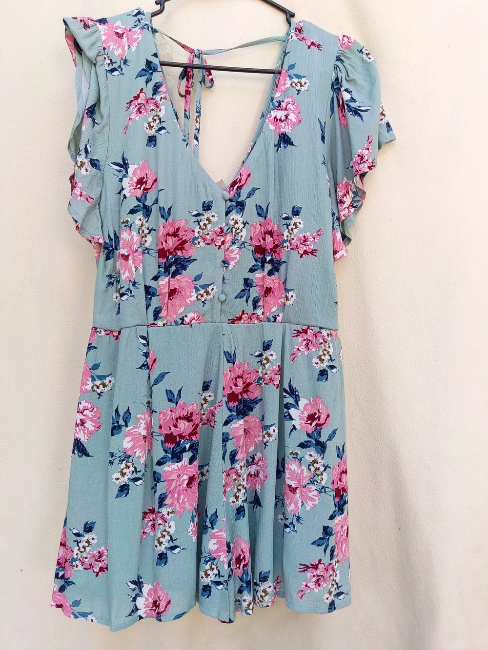 Three Hearts Light Blue Floral Short Sleeve Tie-Back Romper